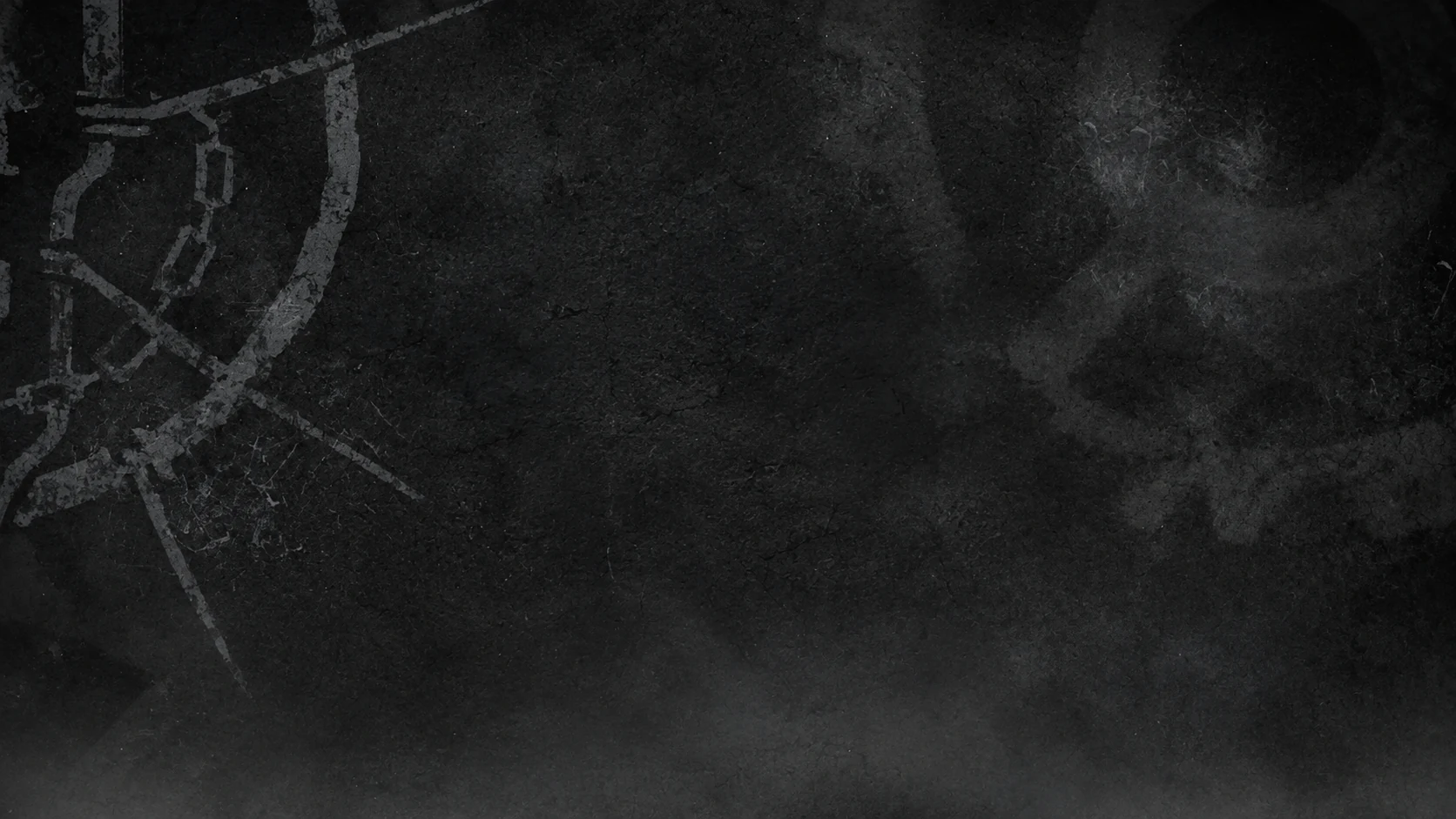 Weathered dark stone marked with a chained sigil, a faint emblem fading into the mist